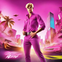 A cinematic poster for 'The Ken Movie,' featuring Ken, the iconic character from the Barbie universe, in a dramatic and adventurous setting