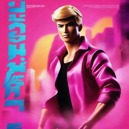 A cinematic poster for 'The Ken Movie,' featuring Ken, the iconic character from the Barbie universe, in a dramatic and adventurous setting