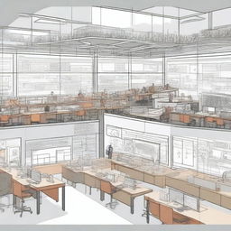 A detailed storyboard of a modern university of technology