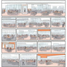 A detailed storyboard of a modern university of technology