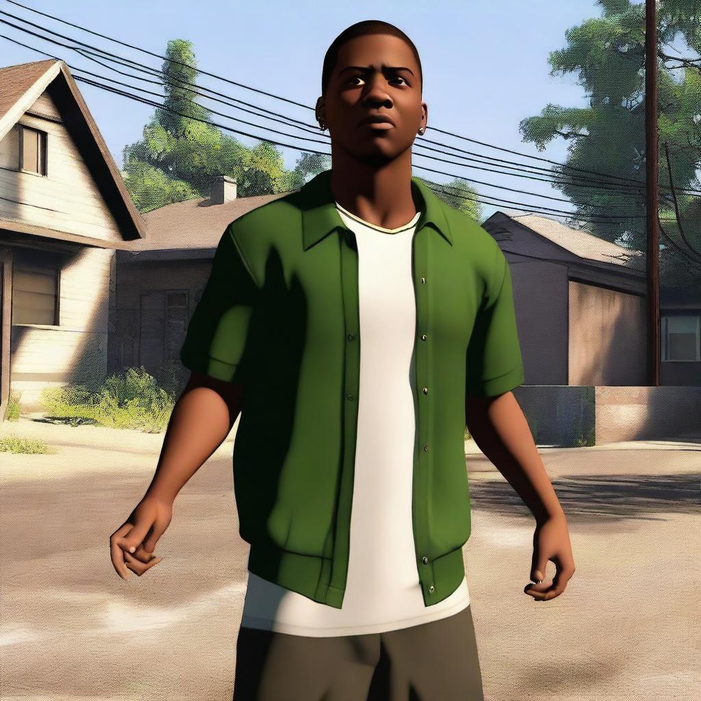 Create an image of CJ from 'Grove Street' looking surprised