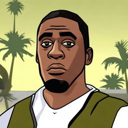 Create an image of CJ from GTA San Andreas looking surprised