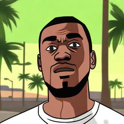 Create an image of CJ from GTA San Andreas looking surprised