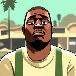 Create an image of CJ from GTA San Andreas looking surprised