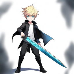 A tall and handsome blonde boy holding a scary black blade