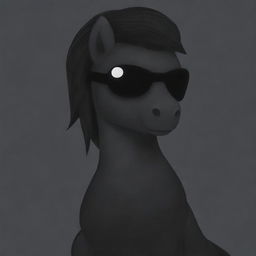 An animated, masculine dark pony, wearing a black blindfold, drawn in the style of My Little Pony.