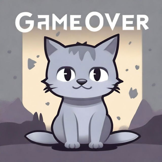 A game over screen for a game about a grey cat