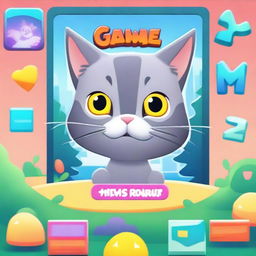 A start screen for a game featuring a grey cat