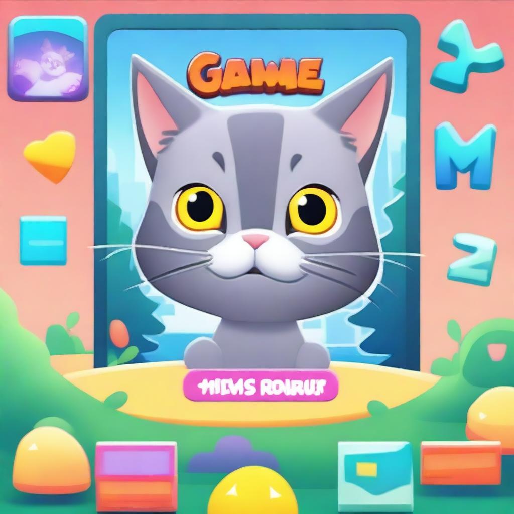 A start screen for a game featuring a grey cat