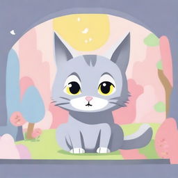 A start screen for a game about a grey cat