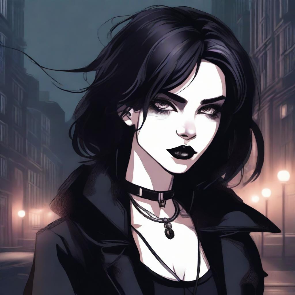 A detailed illustration of a goth girl