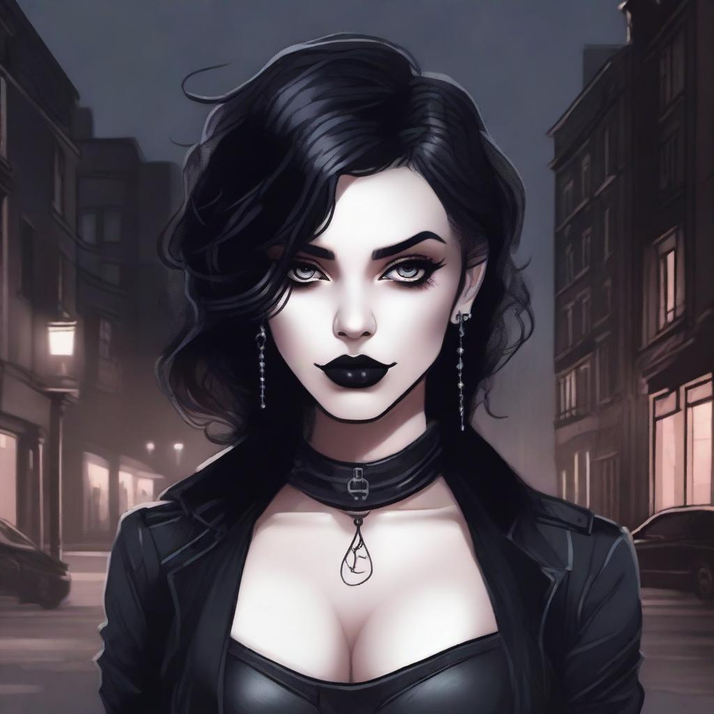 A detailed illustration of a sexy goth girl