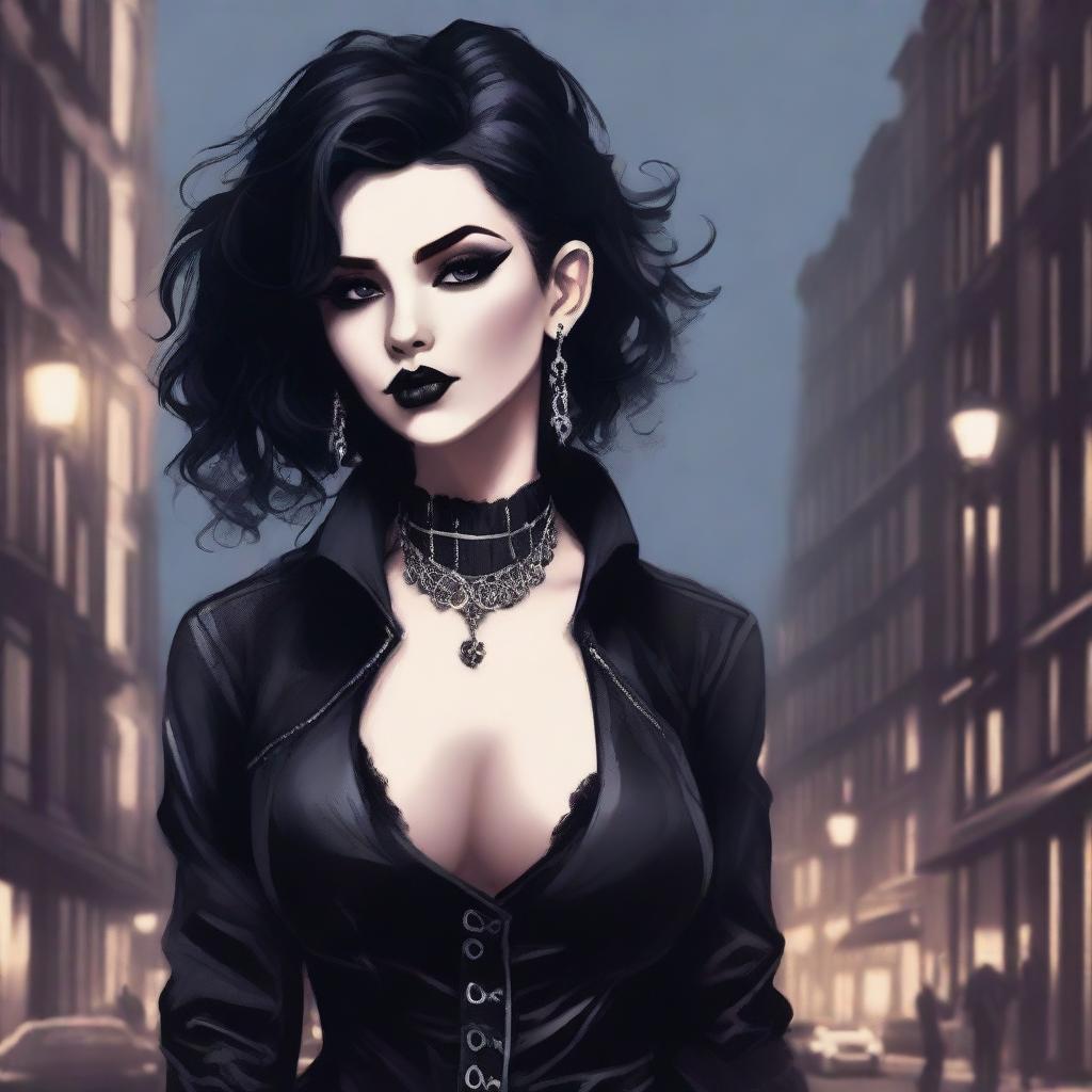 A detailed illustration of a sexy goth girl