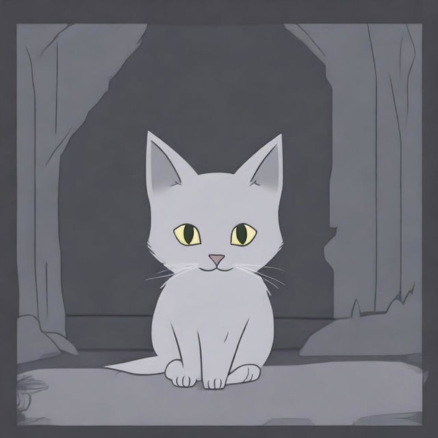 A start screen for a game about a grey cat