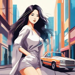 A detailed illustration of a sexy Asian girl with a confident and alluring pose