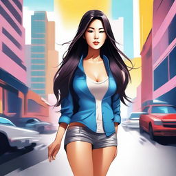 A detailed illustration of a sexy Asian girl with a confident and alluring pose