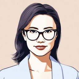 A detailed portrait of an Asian woman wearing glasses