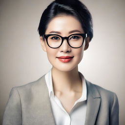 A beautiful Asian woman wearing glasses, depicted in a tasteful and elegant manner