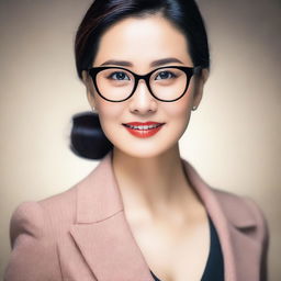 A beautiful Asian woman with glasses, depicted in a tasteful and elegant manner