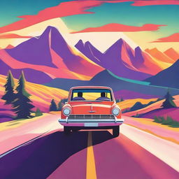 A vibrant and adventurous movie poster depicting a road trip