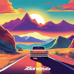 A vibrant and adventurous movie poster depicting a road trip