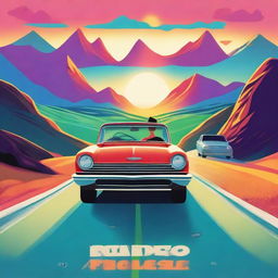 A vibrant and adventurous movie poster depicting a road trip