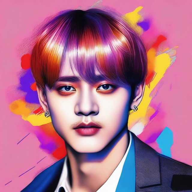 A highly detailed and realistic portrait of Taehyung from BTS, showcasing his charismatic and stylish appearance