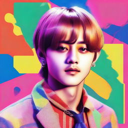 A highly detailed and realistic portrait of Taehyung from BTS, showcasing his charismatic and stylish appearance