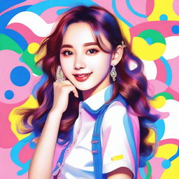 A detailed portrait of Nayeon from the K-pop group TWICE, capturing her vibrant and energetic personality