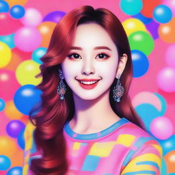 A detailed portrait of Nayeon from the K-pop group TWICE, capturing her vibrant and energetic personality