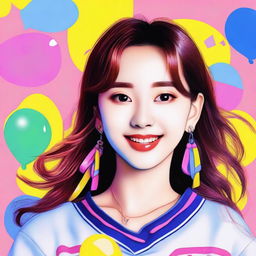 A detailed portrait of Nayeon from the K-pop group TWICE, capturing her vibrant and energetic personality