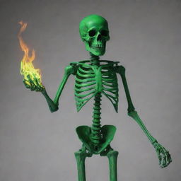 A skeleton holding green fire in its hands