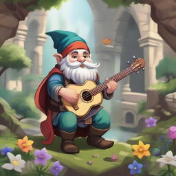 A detailed illustration of a Dungeons and Dragons gnome bard