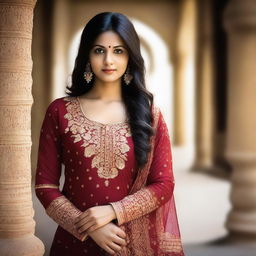 An Indian woman wearing a tight salwar and pajama, depicted in a tasteful and respectful manner