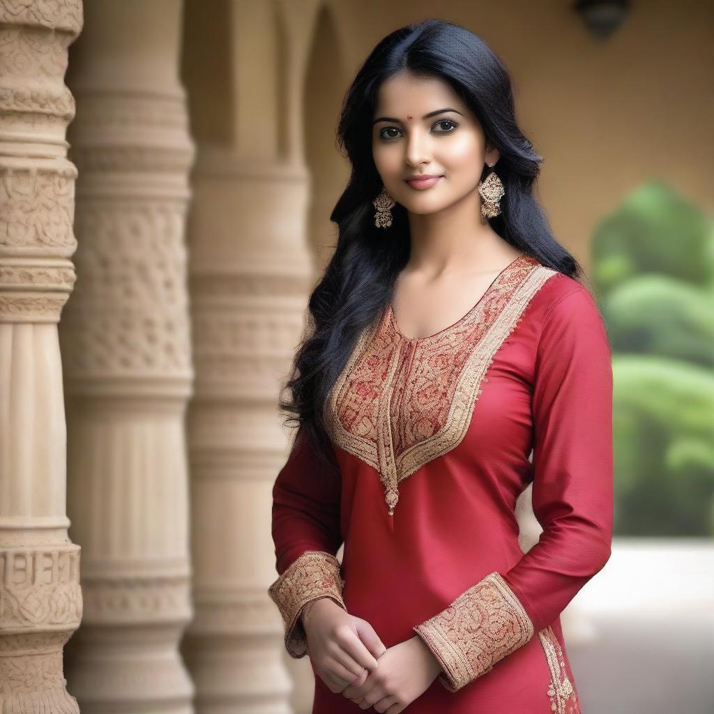 An Indian woman wearing a tight salwar and pajama, depicted in a tasteful and respectful manner