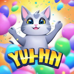 A win screen of a game featuring a grey cat