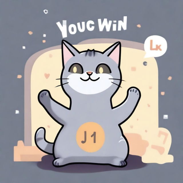 A 'You Win!' screen for a game about a grey cat