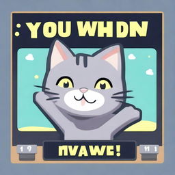 A 'You Win!' screen for a game about a grey cat