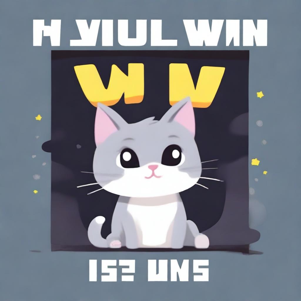 A 'YOU WIN!' screen for a game about a grey cat