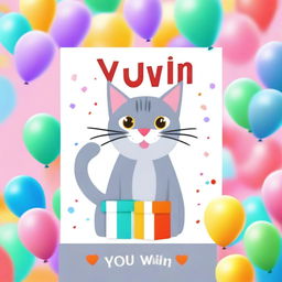 A 'You Win' screen featuring a grey cat in the middle