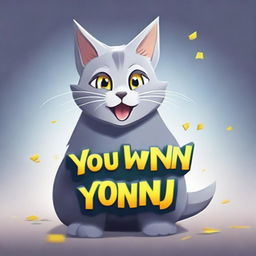 A 'You Win' screen from a game featuring a grey cat in the middle