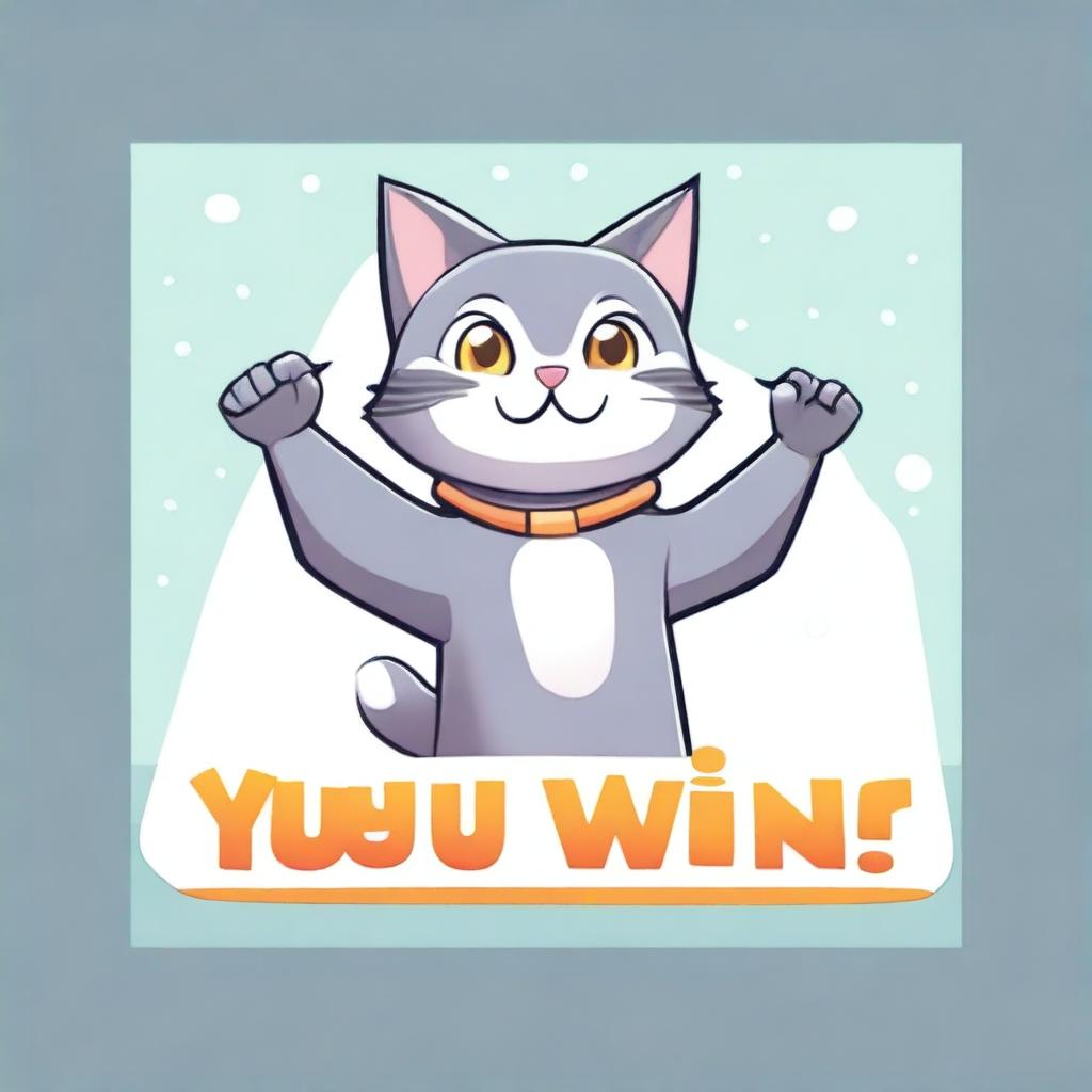 A 'You Win' screen from a game featuring a grey cat in the middle