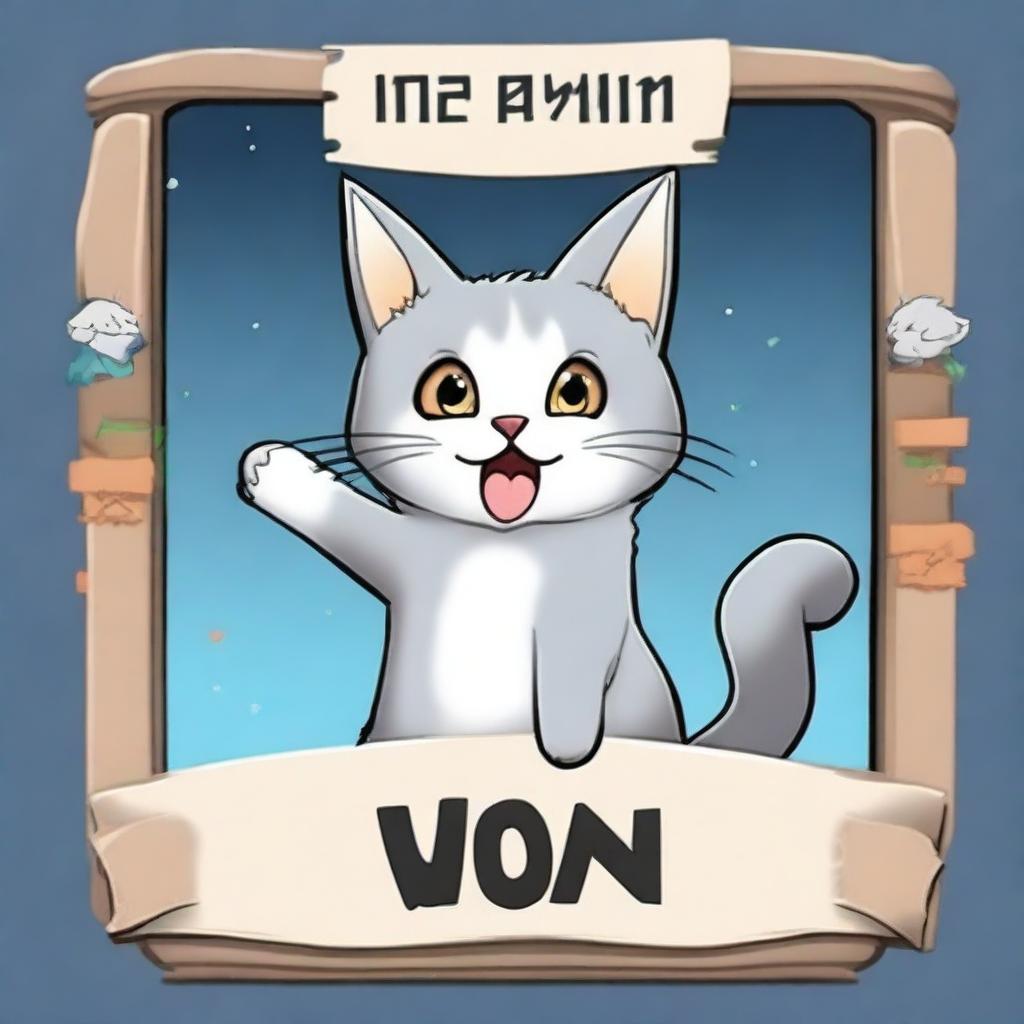 A 'You Win' screen from a game with a grey cat in the middle