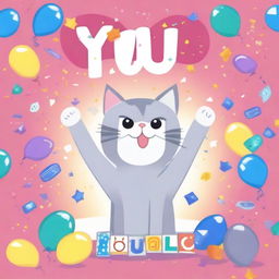 A 'You Win' screen with a grey cat in the middle