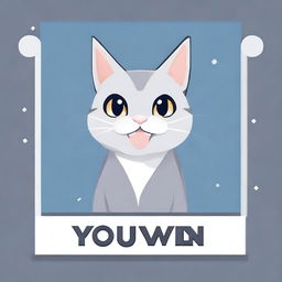 A 'YOU WIN' screen featuring a grey cat in the middle