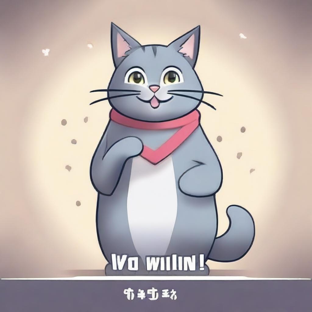 A 'YOU WIN' screen featuring a grey cat in the middle