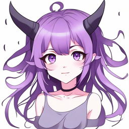 Create an image of a cute anime demon girl with purple hair