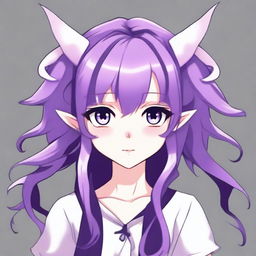 Create an image of a cute anime demon girl with purple hair