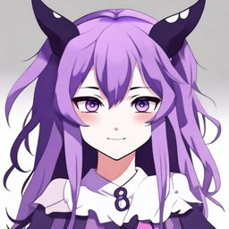 Create an image of a cute anime demon girl with purple hair