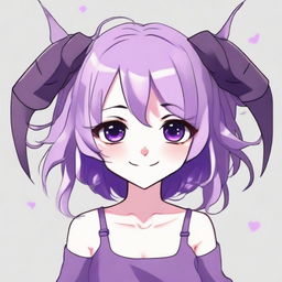 Create an image of a cute anime demon girl with purple hair